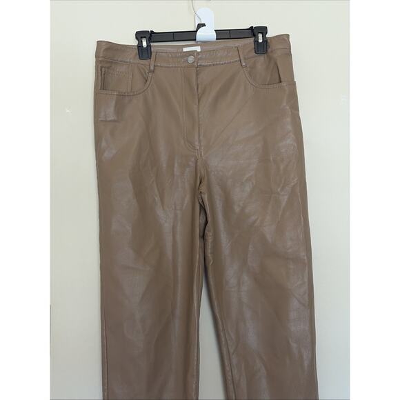 WILFRED Brown Tan The Melina Pant High-Waisted Vegan Leather Pants Womens 14 - Picture 2 of 10